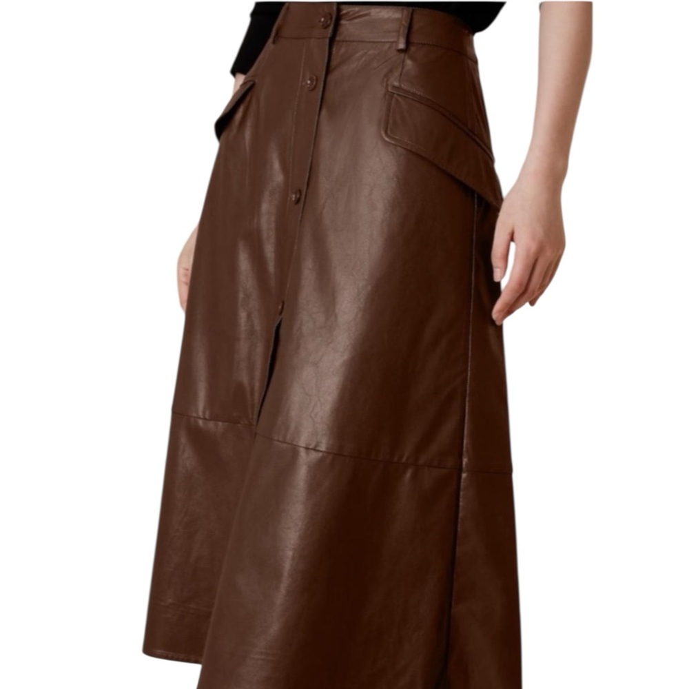 BANANA REPUBLIC BROWN VEGAN MIDI SKIRT SZ 8 EUC
